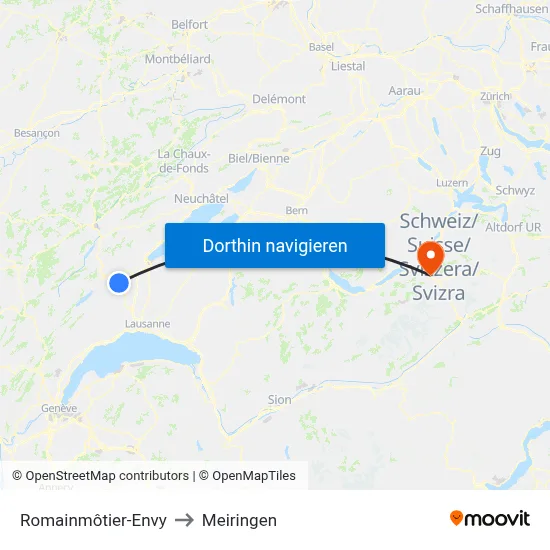 Romainmôtier-Envy to Meiringen map