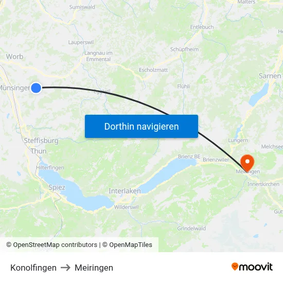 Konolfingen to Meiringen map