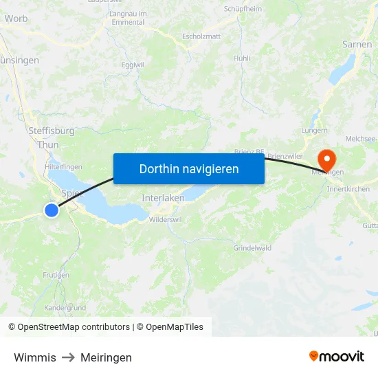 Wimmis to Meiringen map