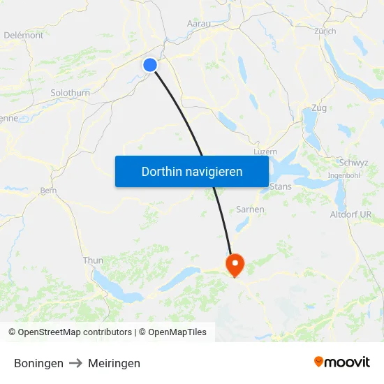 Boningen to Meiringen map