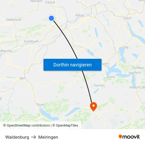 Waldenburg to Meiringen map