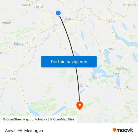 Anwil to Meiringen map