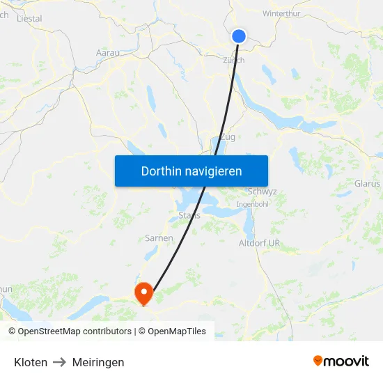 Kloten to Meiringen map