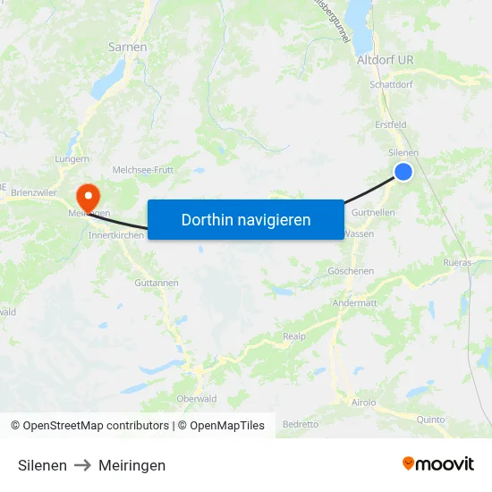 Silenen to Meiringen map