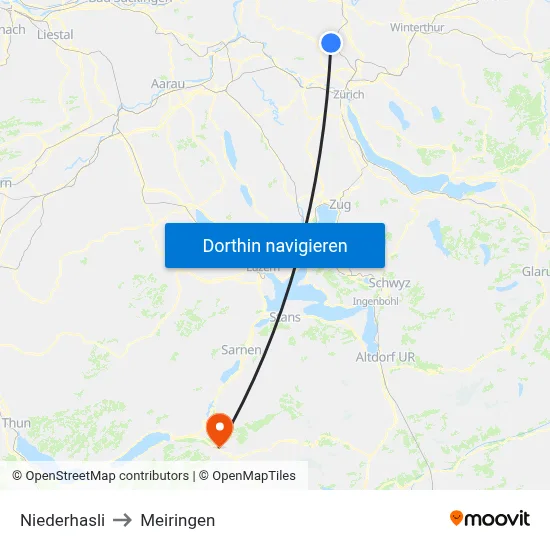Niederhasli to Meiringen map