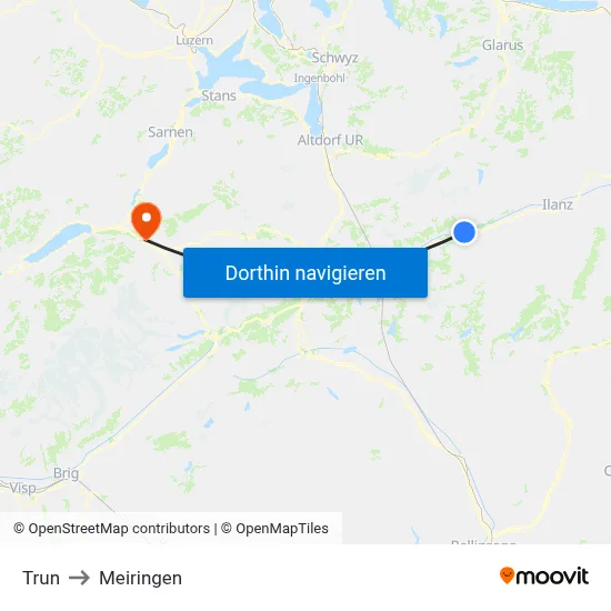 Trun to Meiringen map