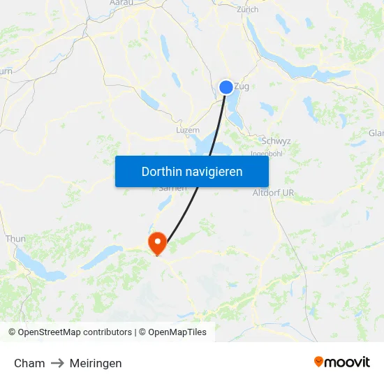 Cham to Meiringen map