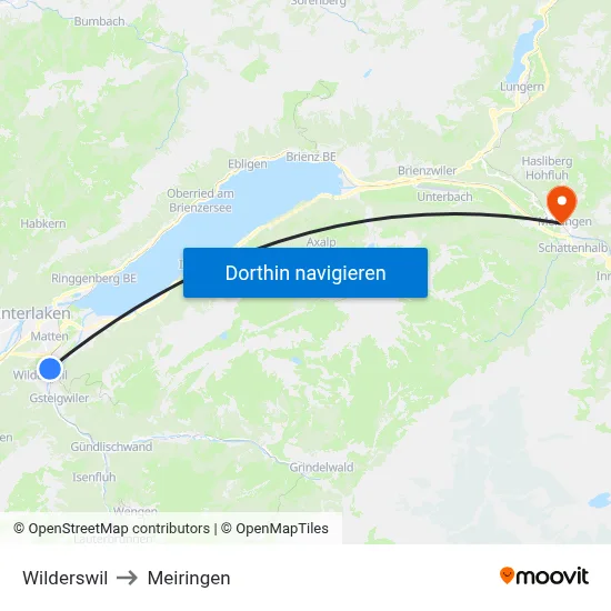 Wilderswil to Meiringen map