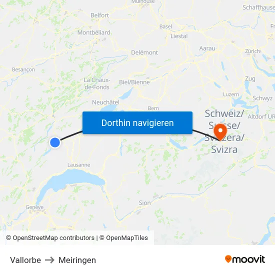Vallorbe to Meiringen map
