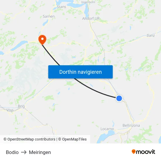 Bodio to Meiringen map