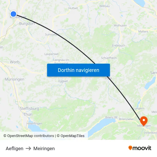 Aefligen to Meiringen map