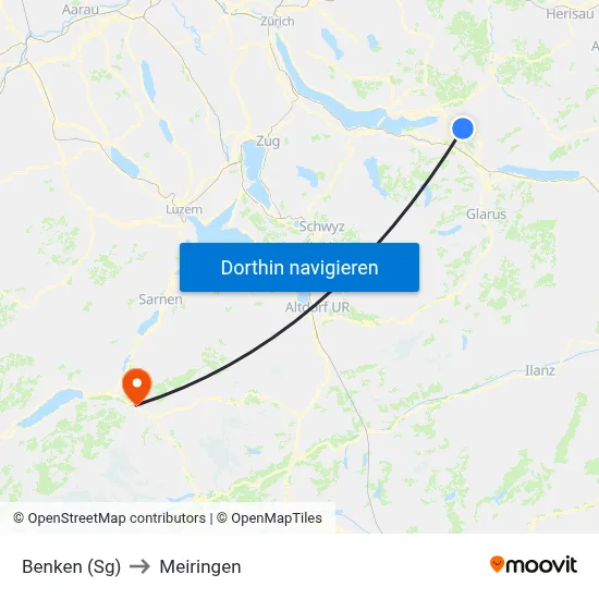Benken (Sg) to Meiringen map