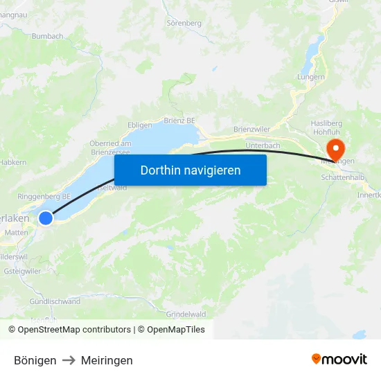 Bönigen to Meiringen map