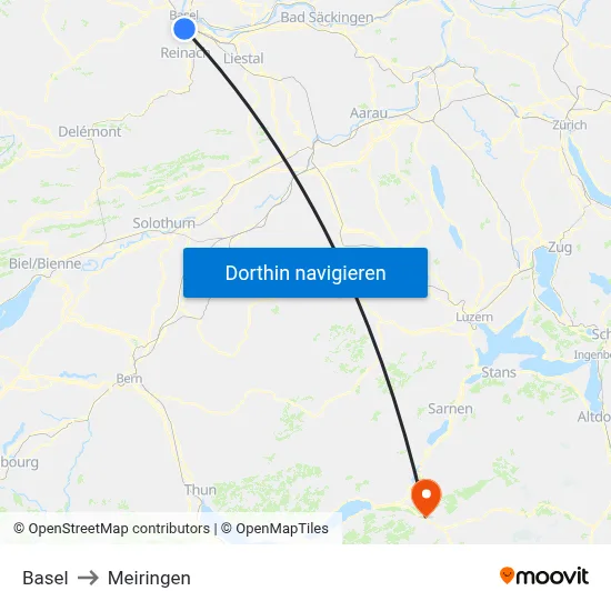 Basel to Meiringen map