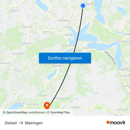 Dietwil to Meiringen map