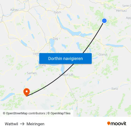 Wattwil to Meiringen map
