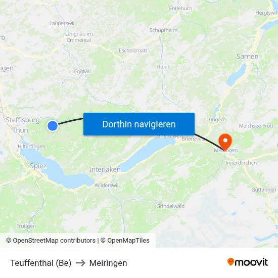 Teuffenthal (Be) to Meiringen map
