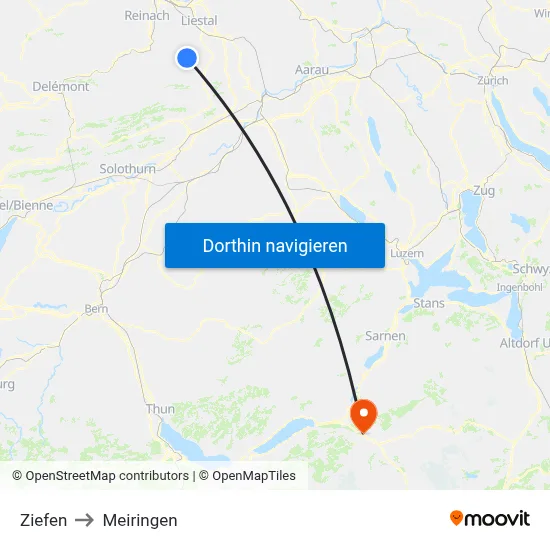 Ziefen to Meiringen map