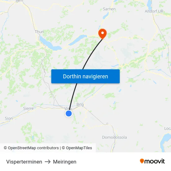 Visperterminen to Meiringen map