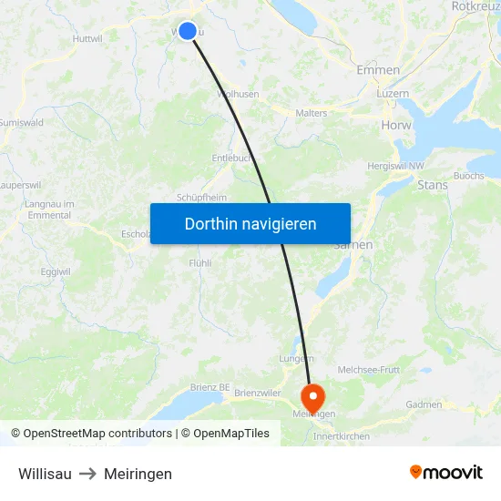Willisau to Meiringen map