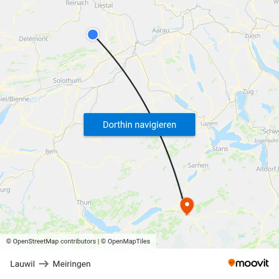 Lauwil to Meiringen map
