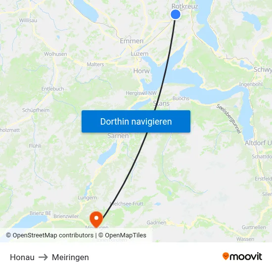 Honau to Meiringen map