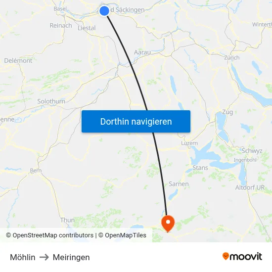 Möhlin to Meiringen map
