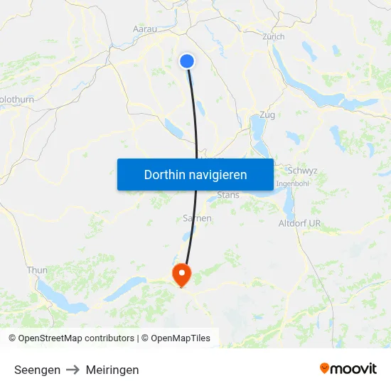 Seengen to Meiringen map
