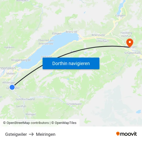 Gsteigwiler to Meiringen map