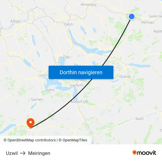 Uzwil to Meiringen map