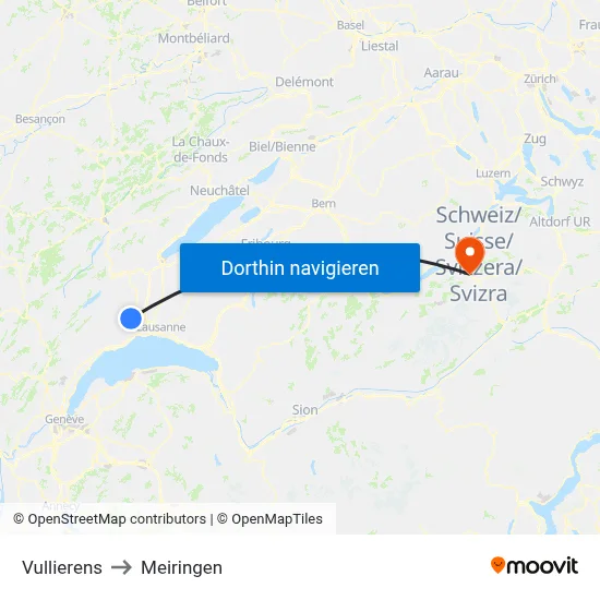 Vullierens to Meiringen map