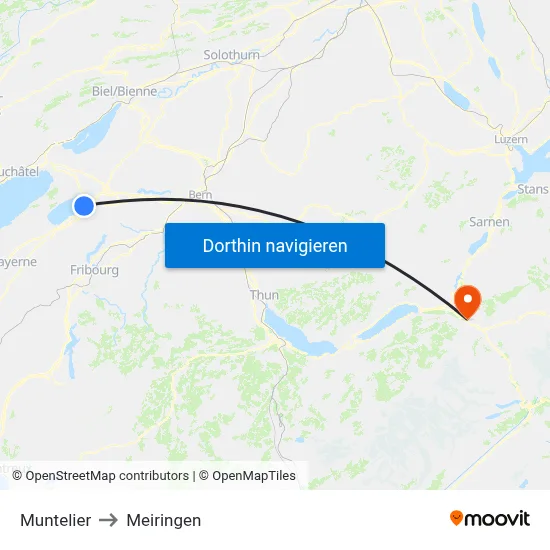 Muntelier to Meiringen map