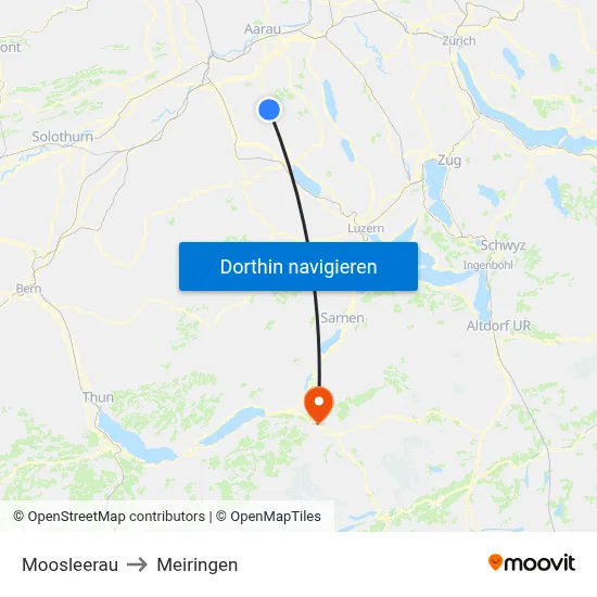 Moosleerau to Meiringen map