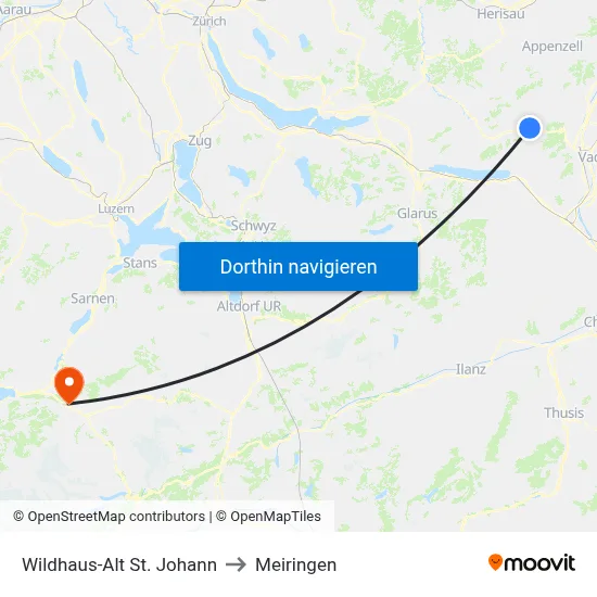 Wildhaus-Alt St. Johann to Meiringen map