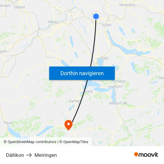 Dällikon to Meiringen map