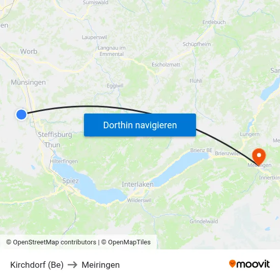Kirchdorf (Be) to Meiringen map