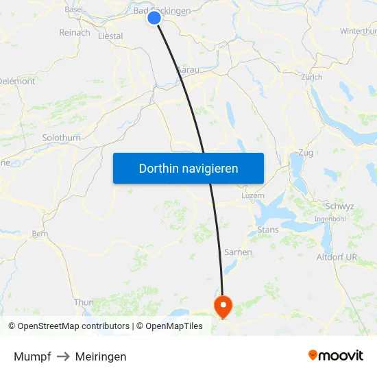 Mumpf to Meiringen map