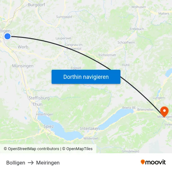Bolligen to Meiringen map