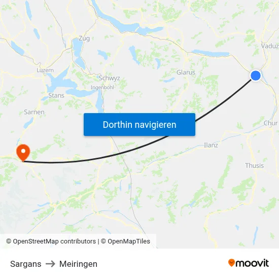 Sargans to Meiringen map