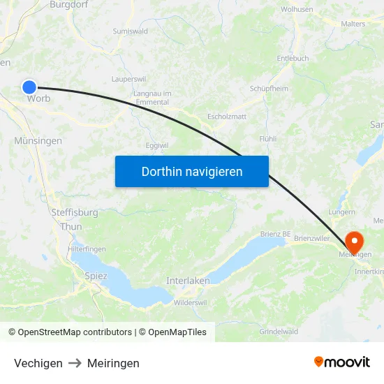 Vechigen to Meiringen map