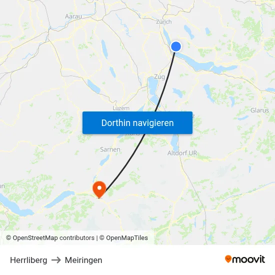 Herrliberg to Meiringen map