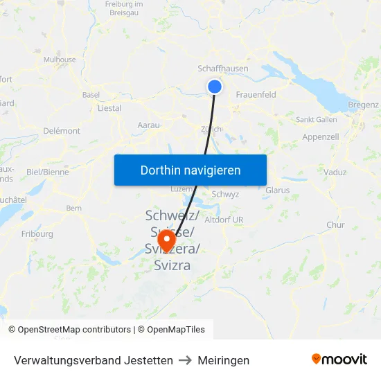 Verwaltungsverband Jestetten to Meiringen map