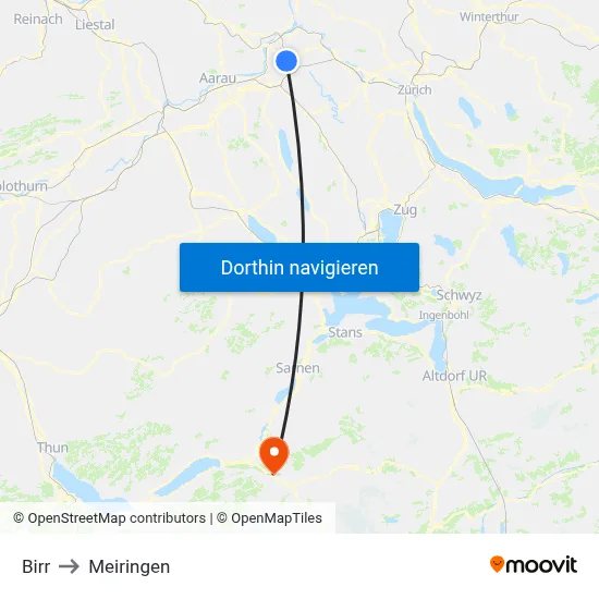 Birr to Meiringen map