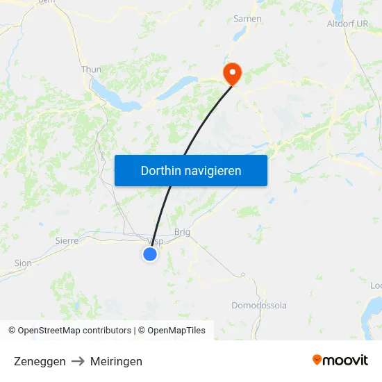 Zeneggen to Meiringen map