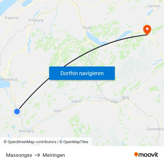 Massongex to Meiringen map