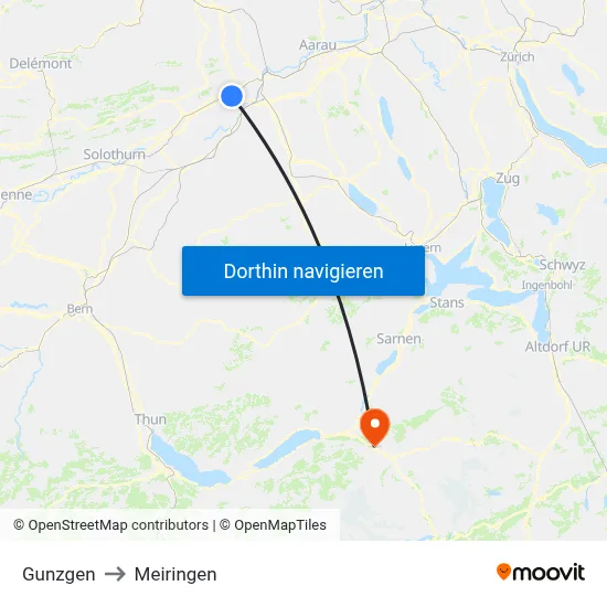 Gunzgen to Meiringen map