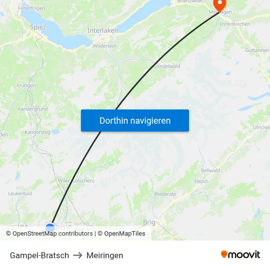 Gampel-Bratsch to Meiringen map
