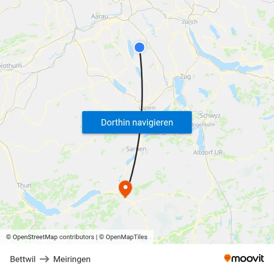 Bettwil to Meiringen map