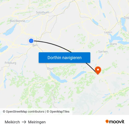 Meikirch to Meiringen map