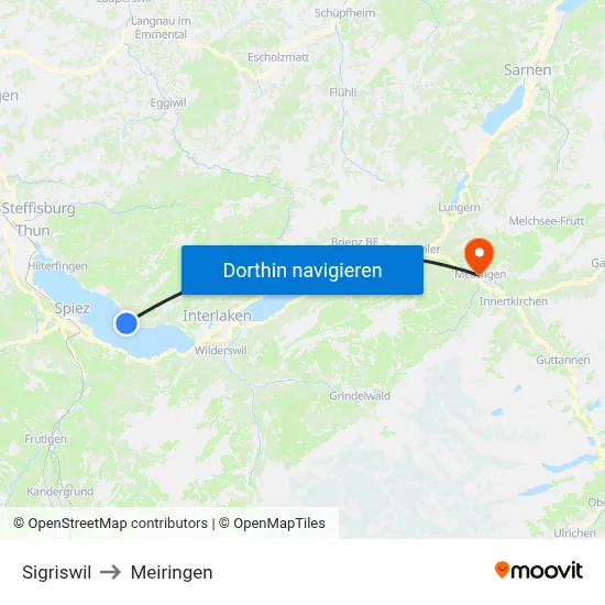Sigriswil to Meiringen map